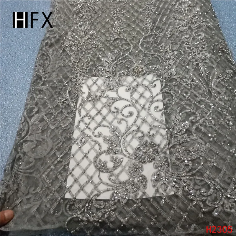 HFX Роскошные ручной работы французское кружево с бисером Африканское Тюлевое кружево платье кружева золотые вечерние платья кружевная свадебная вуаль ткань X2305