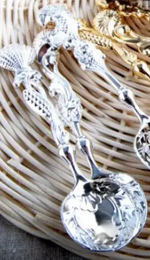 Silver Высокое качество Винтаж Ложка десертная мороженого ложки столовые приборы Кофе питьевой инструменты Кухня гаджет ложка Нержавеющая сталь - Цвет: Silver