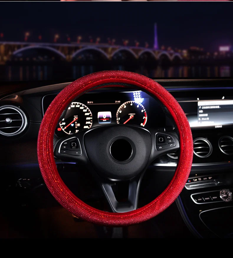 Новые роскошные Кристальные черные красные чехлы рулевого колеса автомобиля для женщин девочек Стразы с бриллиантами фиолетовые автомобильные аксессуары для женщин девушек