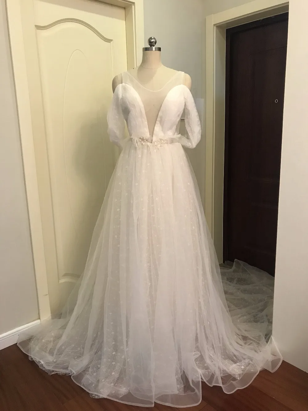 Walk Beside You Robe De Mariee свадебное платье романтическое с открытыми плечами прозрачное с вырезом перламутровые с завышенной талией кружевные свадебные платья