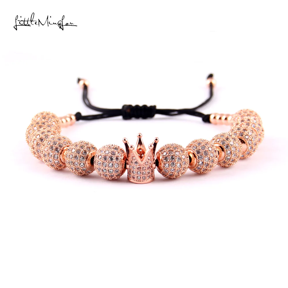 Маленький женский роскошный браслет MingLou с белым фианитом и бусинами 4 мм