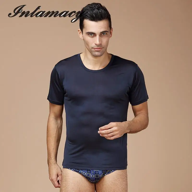 Summer Pure Color Silk Knit T-shirt, Short Sleeve T-shirt, Men's 100% real Silk Comfortable T-shirt