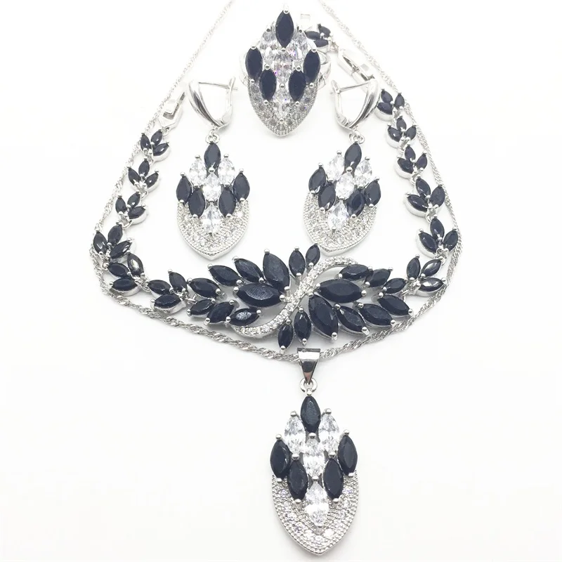 

5PCS Bracelet/Earrings/Pendant/Necklace/Ring Classic Fashion Silver 925 Fashion White Zircon Jewelry Sets
