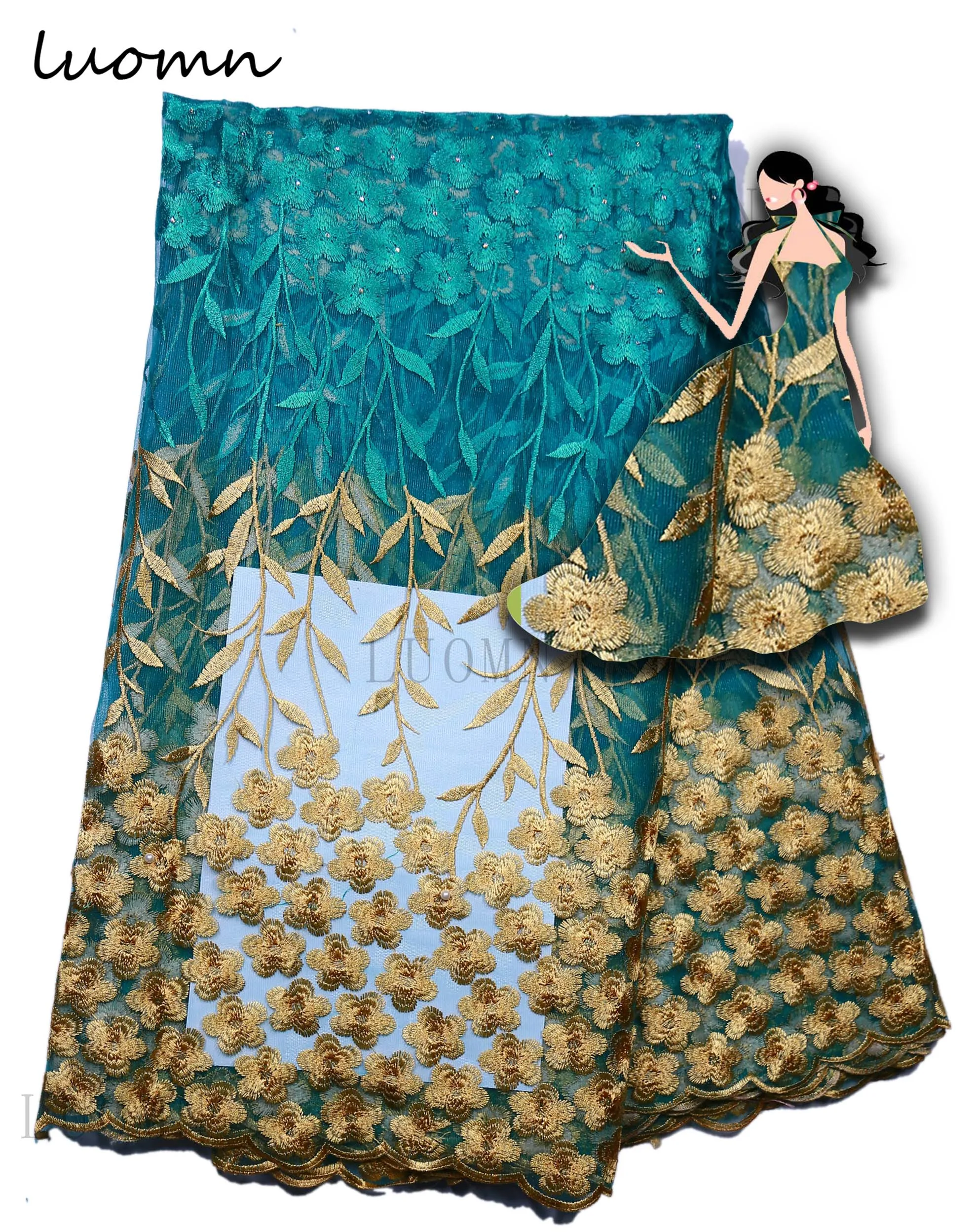 2018 новейший дизайн зеленый африканский тюль кружевная ткань высокого качества