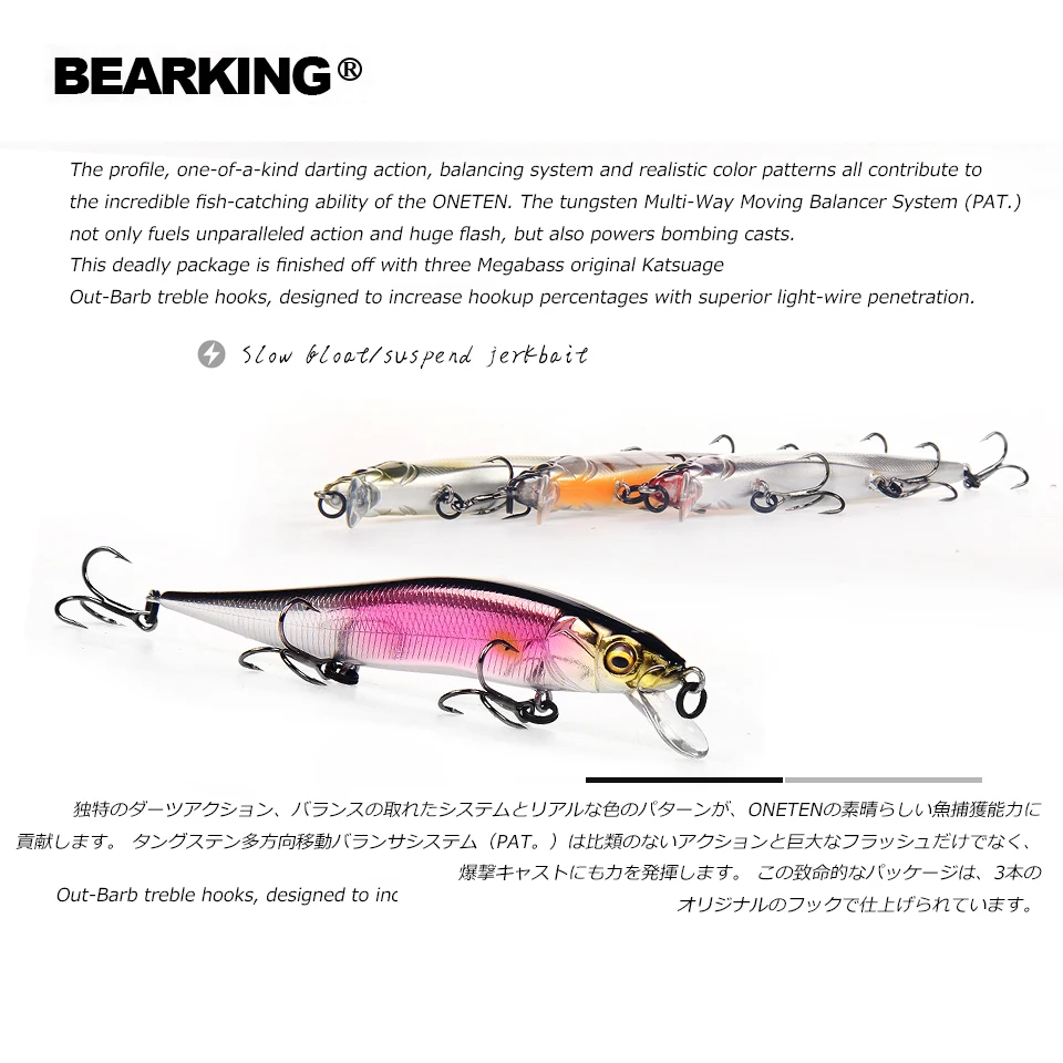 BEARKING 98 мм 10 г+ рыболовные приманки, разные цвета, гольян Кривошип, вольфрамовая система веса. Горячая воблер(wobbler) модель воблер