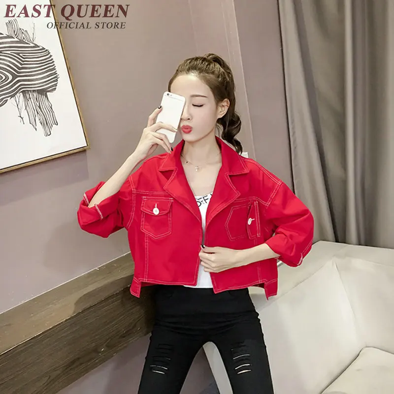Женская джинсовая куртка красная черная для подростков осень 2018 KK1499 H|fashion jeans