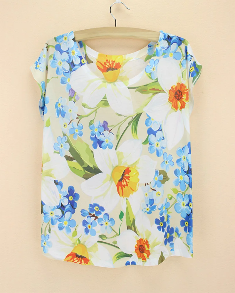Женская футболка с цветочным принтом летняя в американском и Европейском стиле