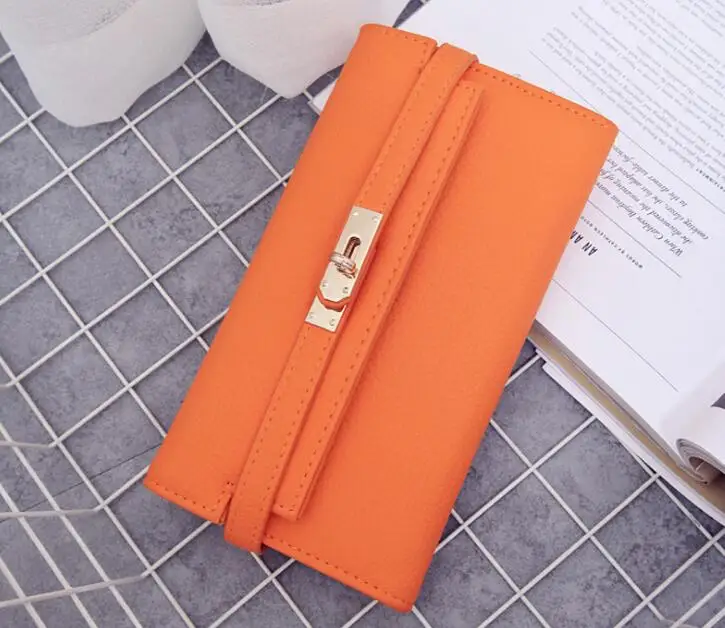 orange wallets Модный кошелек с замком для дам, Женский кошелек, качественный кожаный кошелек, элегантные женские кошельки дамские сумочки, Женский кошелек C2272/l - Цвет: orange wallets