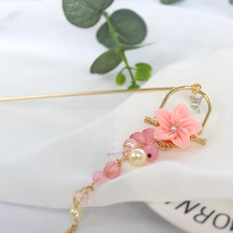 SANSUMMER Hairwear стиль модная Ретро романтическая розовая вишня Цветущая бусинами и длинной бахромой архаян шпилька 6737