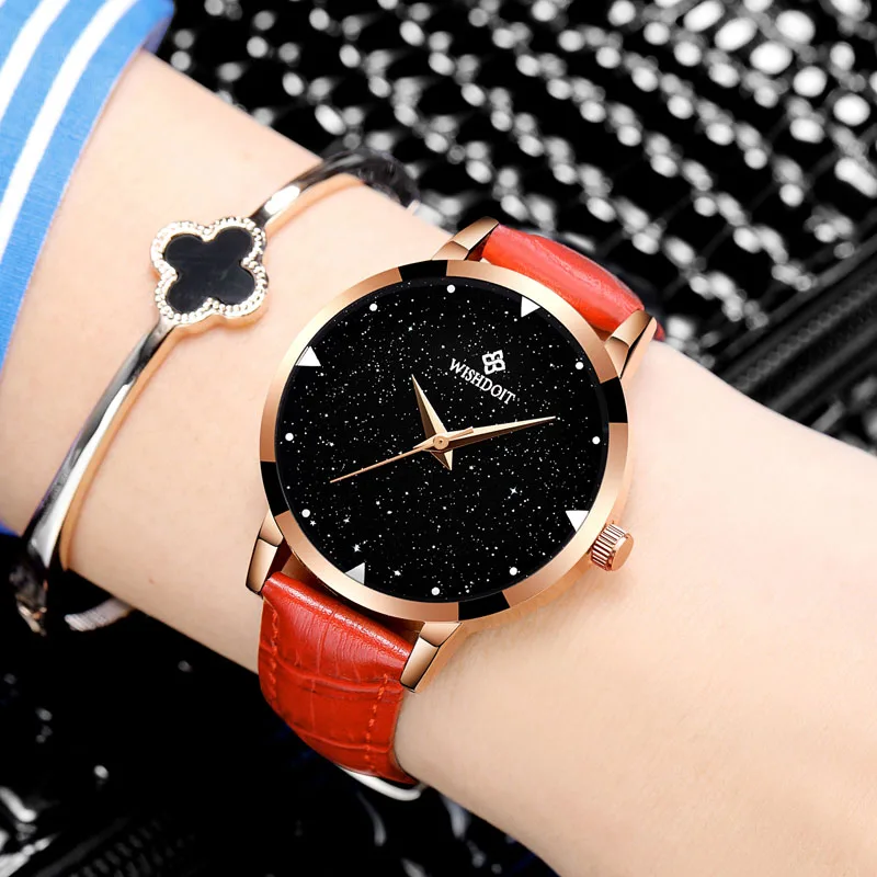 red black Relojes mujer часы с кожаным ремнем браслеты кварцевые часы женские наручные часы Женские платья Relogio Feminino - Цвет: red black