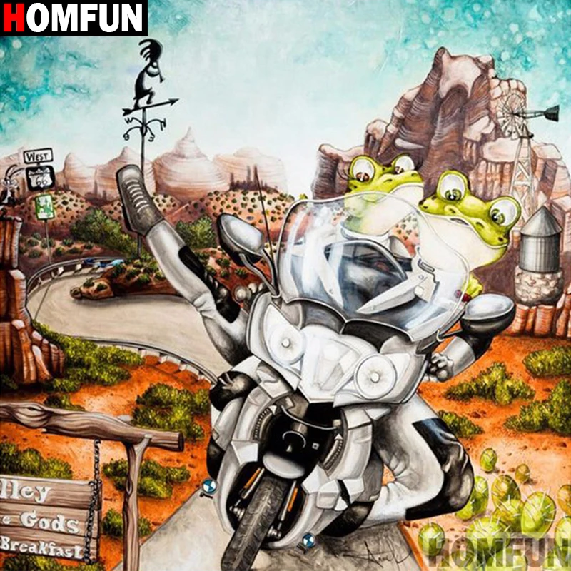 Алмазная живопись HOMFUN A13080 картина лягушка мотоцикл с полными
