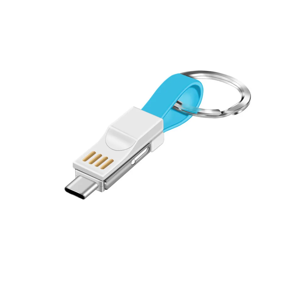Blue Портативный кабель 3 в 1 для путешествий, кабель usb с подсветкой, кабель usb type C для iPhone huawei P20 P30 Pro, кабель для зарядки ключей - Тип штекера: Blue