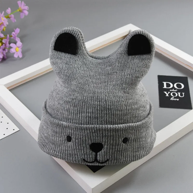 ideacherry Baby Warm Bear Cartoon Hat Children's Wool Knit Cap Autumn Winter Boy Girl Cute Ears Kids Beanies Gift Caps | Детская
