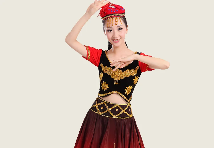 Xinjiang Uygur костюм для танцев женское платье для выступлений танцевальный костюм, одежда в китайском стиле с головной убор
