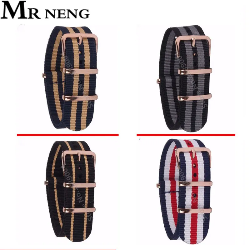 Ремешок MR NENG для наручных часов нейлоновый браслет с пряжкой из розового золота в