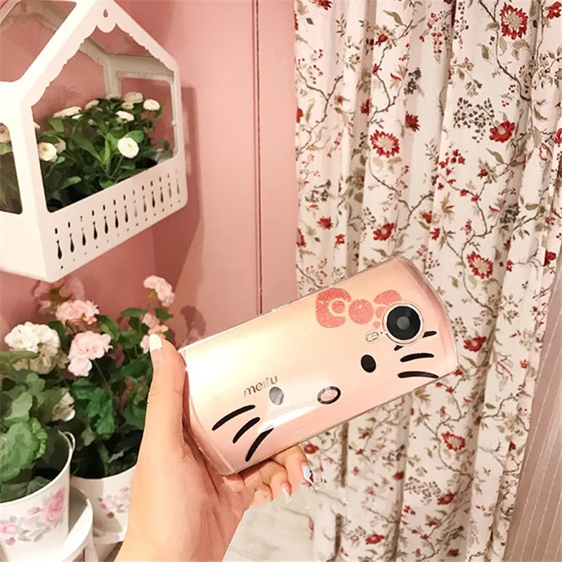 For Meitu M6 T8 Cases Fashion Glitter Powder Transparent Soft TPU Cat Whole Face Pattern Phone Shell |