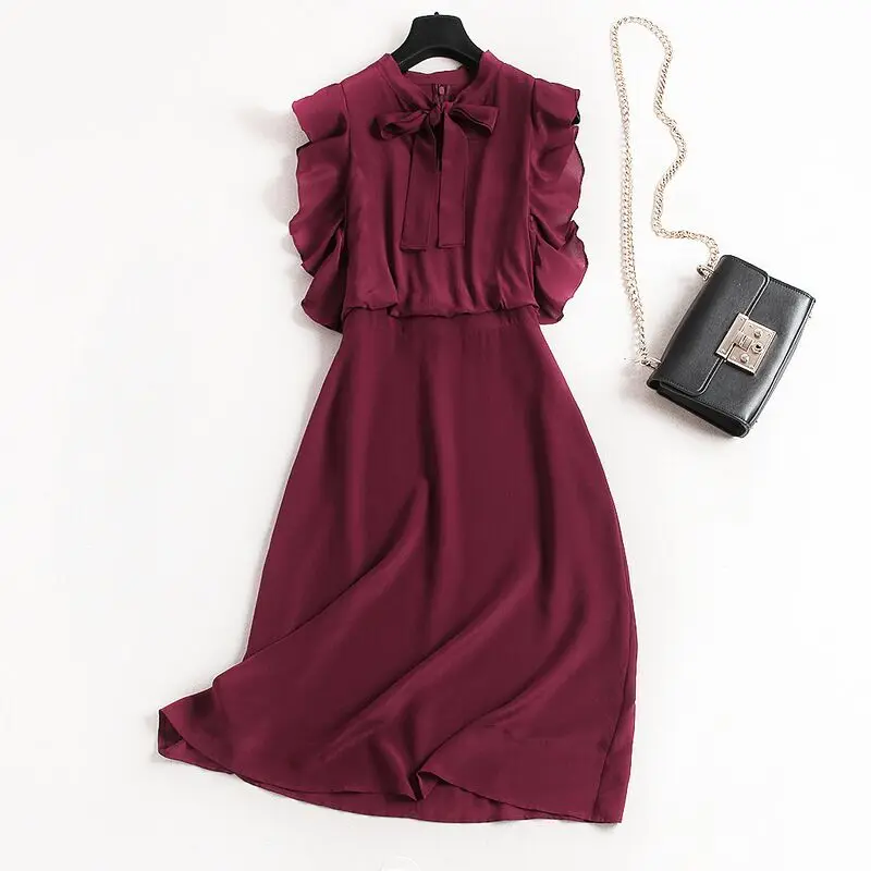 

Летнее платье без рукавов, винтажное шелковое платье, новинка 100% Элегантный, классический дизайн, YM0034