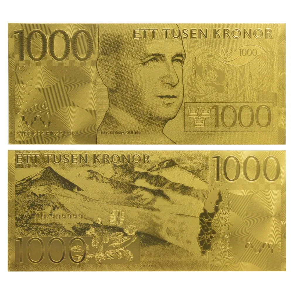 Золото Швеция банкнота 1000 Kronor коллекция украшение дома подарок
