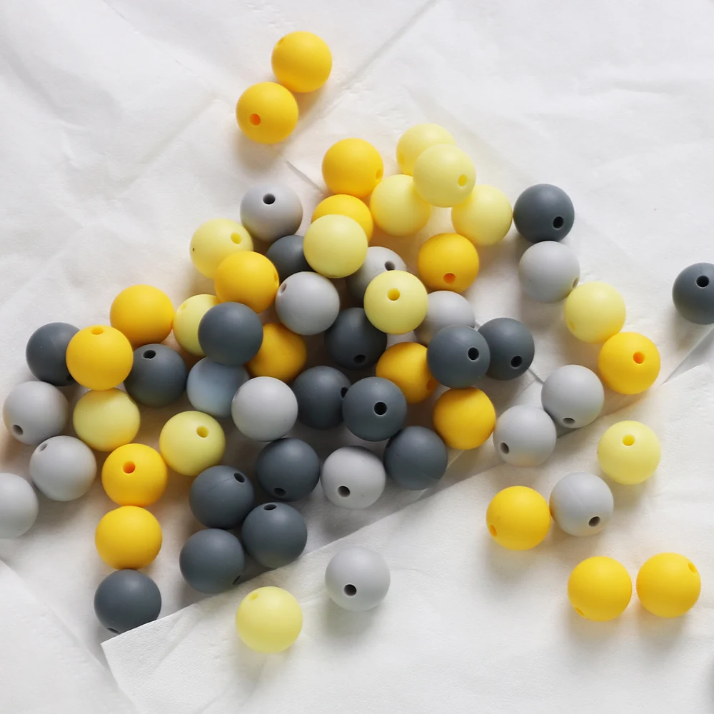 TYRY.HU 30pc Silicone Beads 15mm Pastel Yellow Teether Bead DIY Chew Necklace Charms Pacifier Clip Bead