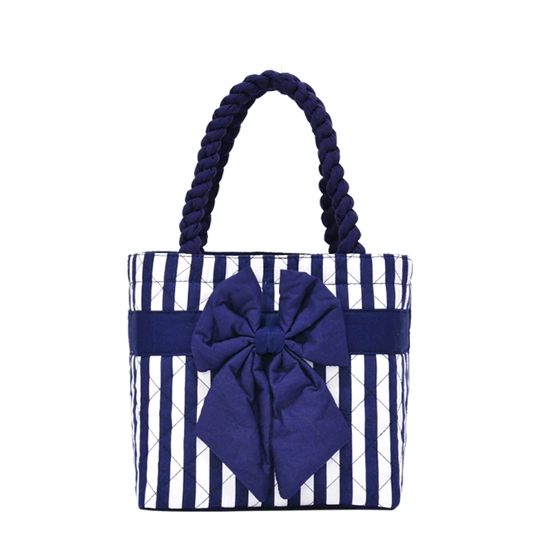 Цветочный бант с принтом в полоску хлопок Tote женские Симпатичные сумки для