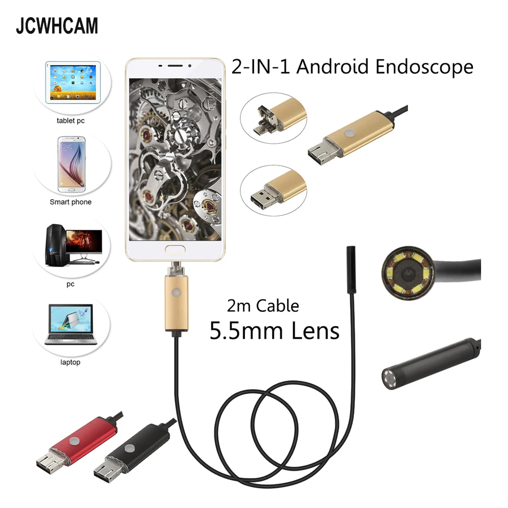 

Камера-Эндоскоп JCWHCAM 2 в 1, 5,5 мм, 6 светодиодов, Android, USB