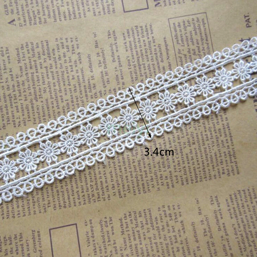 3 метра 34 мм белая Полиэстеровая лента с цветочным узором кружевная кромка ткань