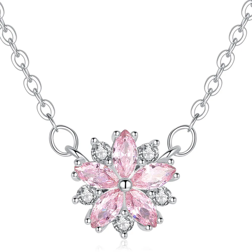 Sakura Flower Necklaces & Pendants Pretty Cherry Blossoms With Chain Necklace For Women Jewelry Collar Party Gift B329