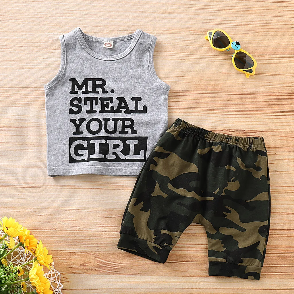 Toddler Baby Boy Clothes Vest shirt Tops+Camouflage Shorts Pants Outfits Set Sets Summer 2019 vetement enfant garcon 3 ans |