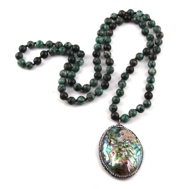 MOODPC Fashion Bohemian Jewelry Africa Stone Knotted Crystal Pave Sea Shell Pendant Women Necklace | Украшения и аксессуары