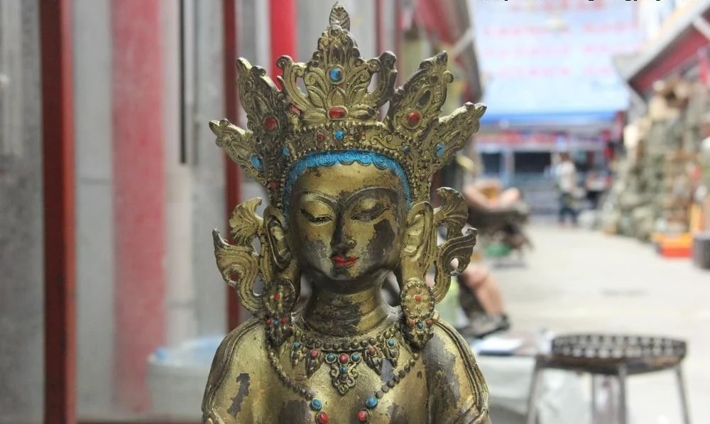 Тибетская Храмовая бронзовая фигурка медная долговечность Amitayus Kwan-Yin статуя