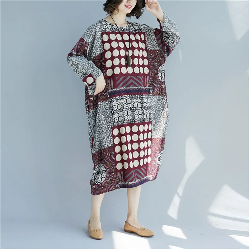 Женское длинное свободное платье NYFS винтажное из хлопка и льна с длинным рукавом