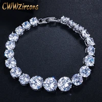 cwwzircons luxury cz bridal jewelry silver color round shape big cubic zirconia bracelets bangles for women cb150