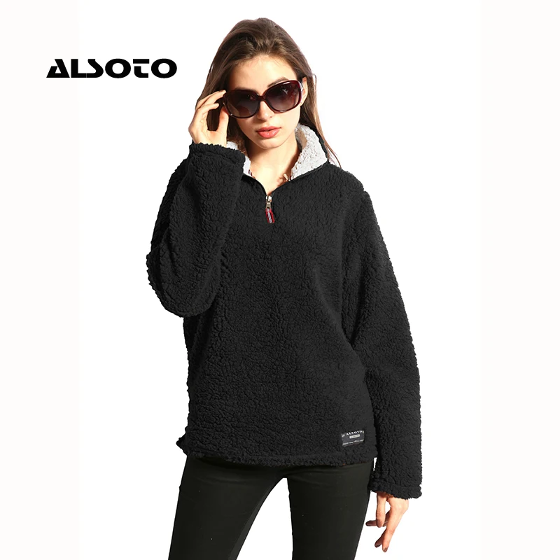 ALSOTO для женщин толстовки с капюшоном женские модный теплый пуловер длинным