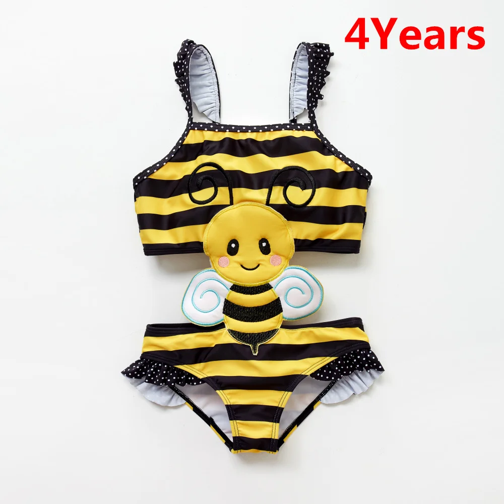 4Years Kavkas/цельный купальник для новорожденных девочек с вышивкой пчелы и насекомых; детский купальный костюм для девочек; Banadores Bebes Nina; комплект - Цвет: 4Years