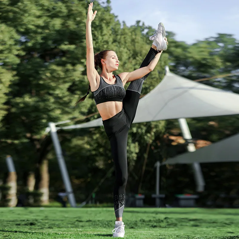 Женский комплект для йоги одежда фитнеса из 2 предметов спортивные Леггинсы