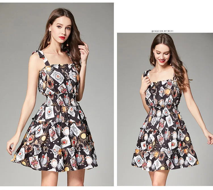 Женские сексуальные короткие платья на тонких бретельках с мультипликационным