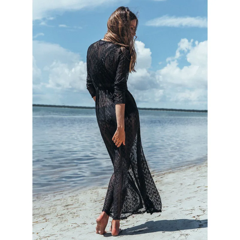 Летняя женская Пляжная накидка кружевное бикини длинное платье туники купальный