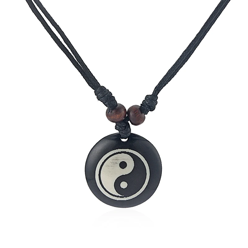 

12pcs Black Wax Cord Resin Yin Ying Yang Pendant Necklace