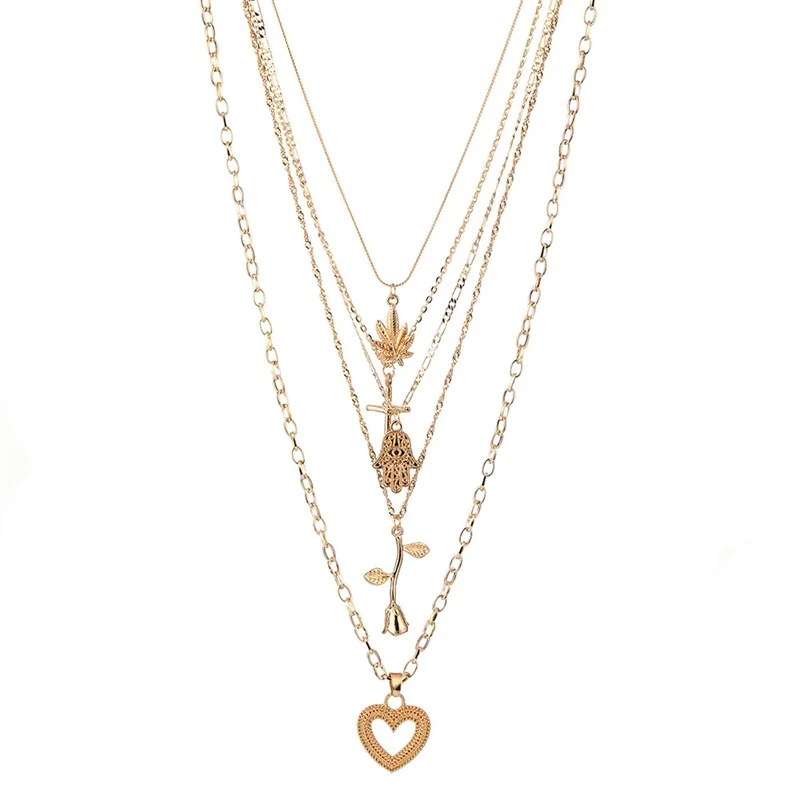 Женская подвеска в виде персикового сердца многослойное на ключицы богемные