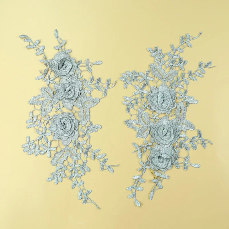 1 пара золотистые серебристые черные кружевные аппликации 3D цветы кружевная