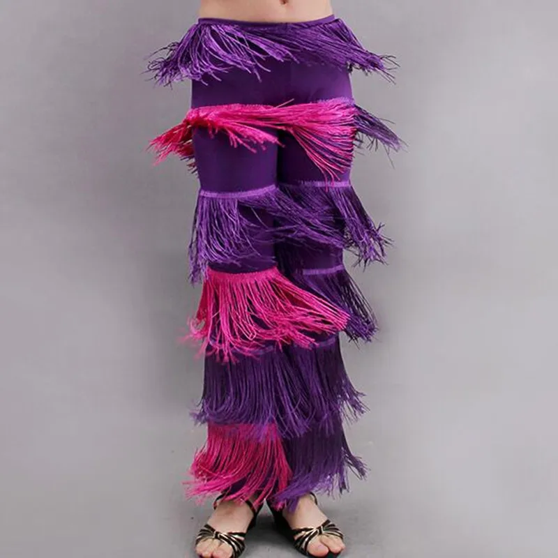 Детские костюмы с бахромой для латиноамериканских танцев черные красные