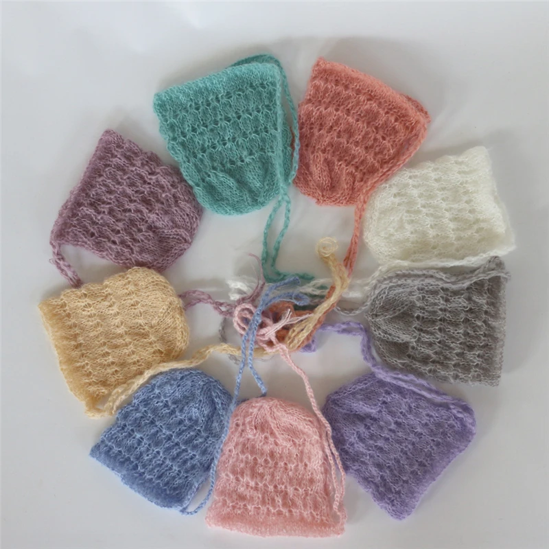 Soft Mohair Newborn Baby Knitted Hat Spring Thin Infant Photography Caps Props Candy Colors Bebe Pictuers Crochet Quality | Детская