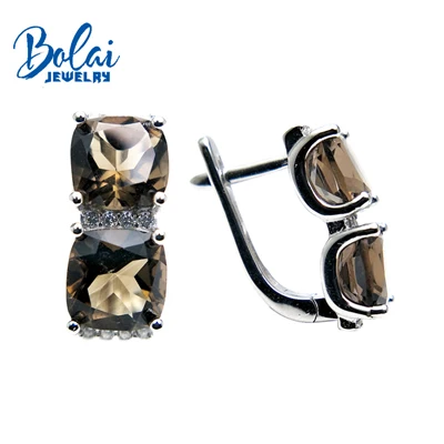 Bolaijewelry, 925 серебряные ювелирные изделия с серьгами, натуральный зеленый агат и дымчатый кварц, драгоценный камень для девушек на выбор, Рождественский подарок - Цвет камня: smoky