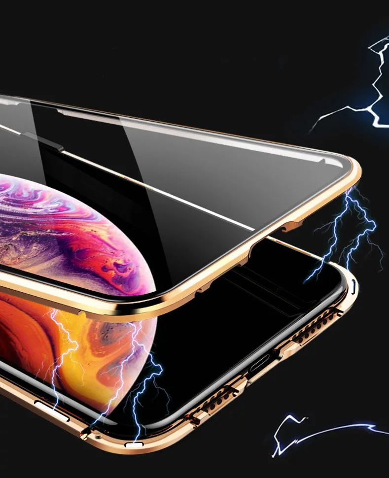 Магнитный чехол для телефона для iPhone XSMAX XR XS 8 7 6S Plus, высококачественный двойной чехол из закаленного стекла с металлическим магнитом, чехол s Coques Capa