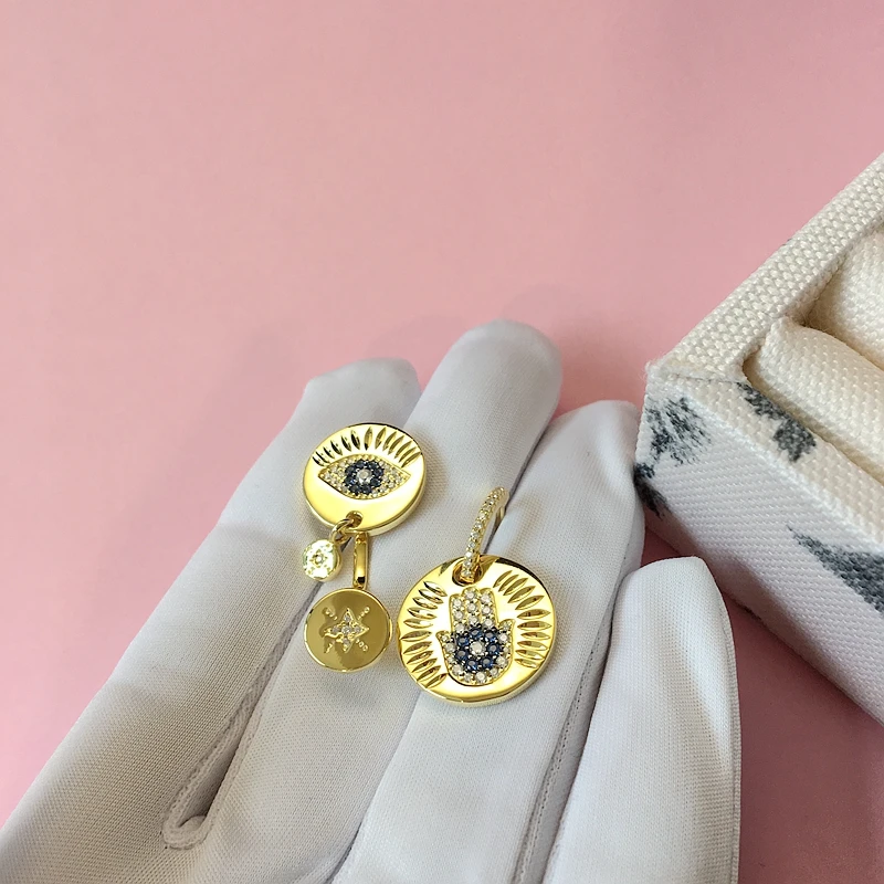 Женские серьги Счастливый глаз SLJELY асимметричные из стерлингового серебра 925