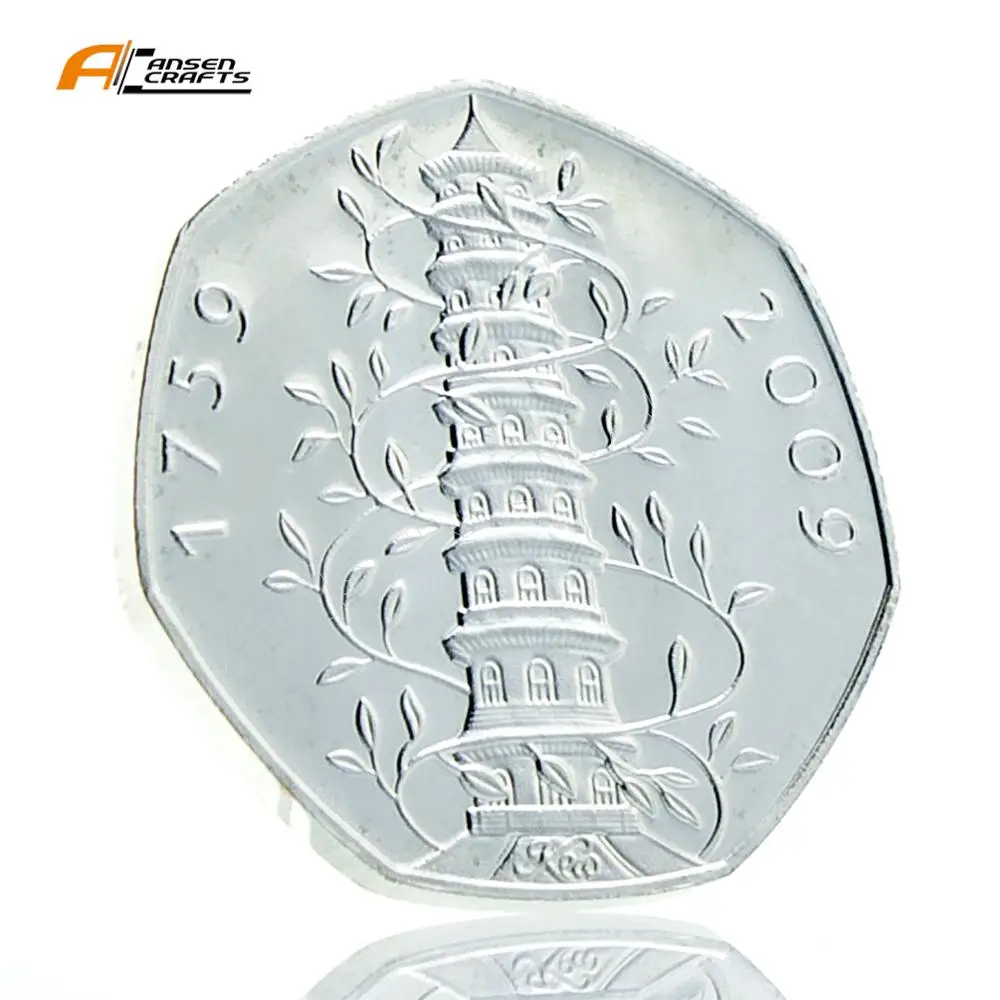 Kew сад 50 P Fifty Pence Elizabeth II EIIR II 2009 Британский посеребренный позолоченный Имитация монеты