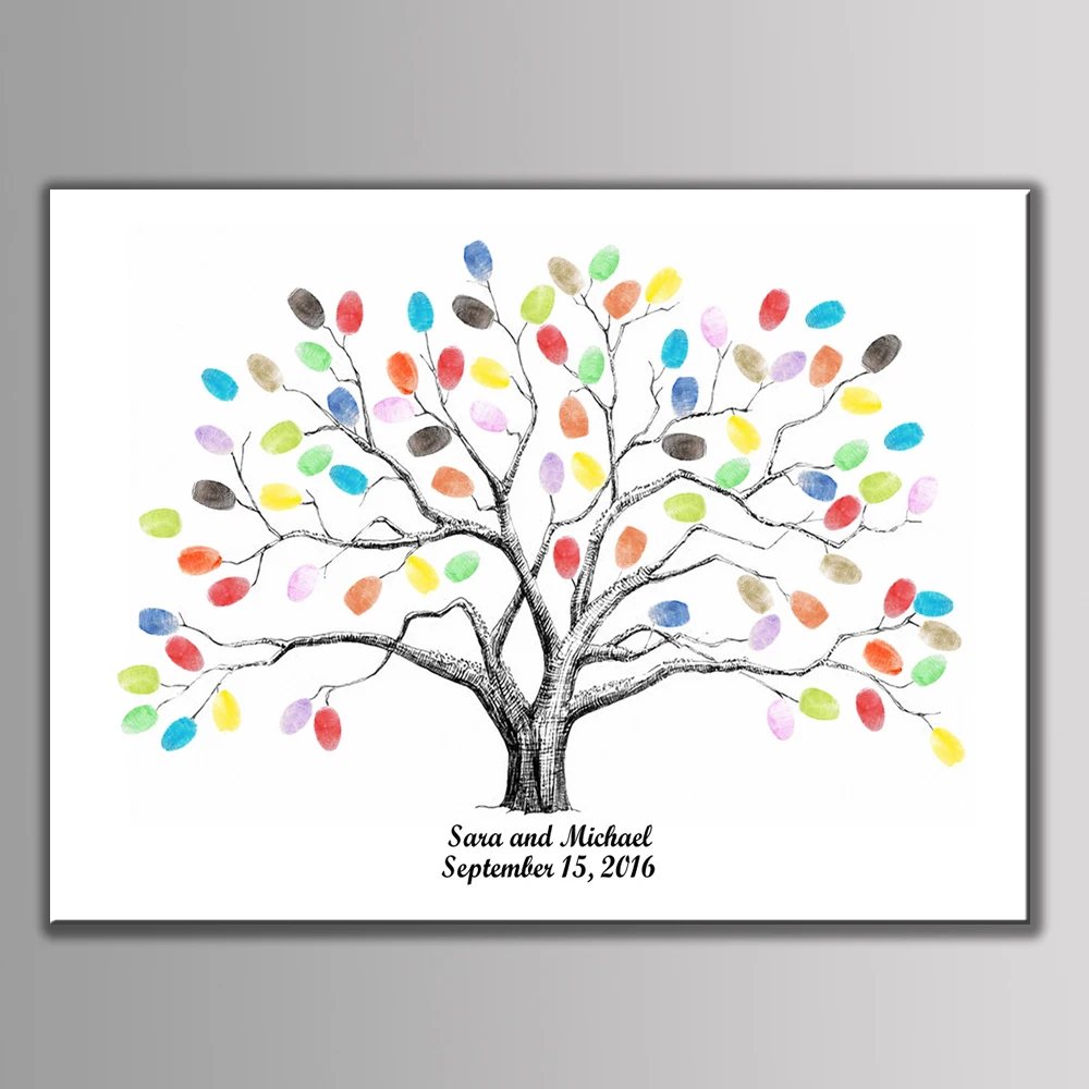 30*40cm Multi Size Wedding Fingerprint Tree Signature Guest Book With Ink Pad Kindergarten Painting Print On The Canvas For Kids