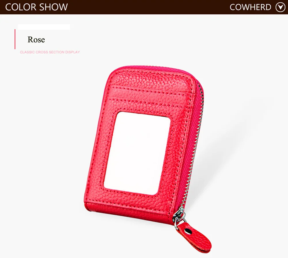 rose red Лидер продаж! RFID натуральная кожа автобус карты сумка ID держатель карты Чехол для кредитной карты Модный кошелек мульти-карты бумажник карта унисекс карман - Цвет: rose red