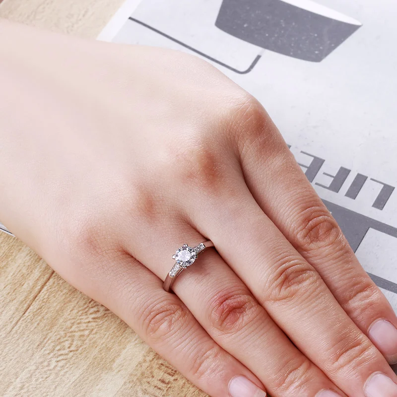 

LESF Women Jewelry Rings 1 ct Round Cut Sona Simulated Diamond 925 Sterling Silver Engagement Wedding Band Ring For Women Gift