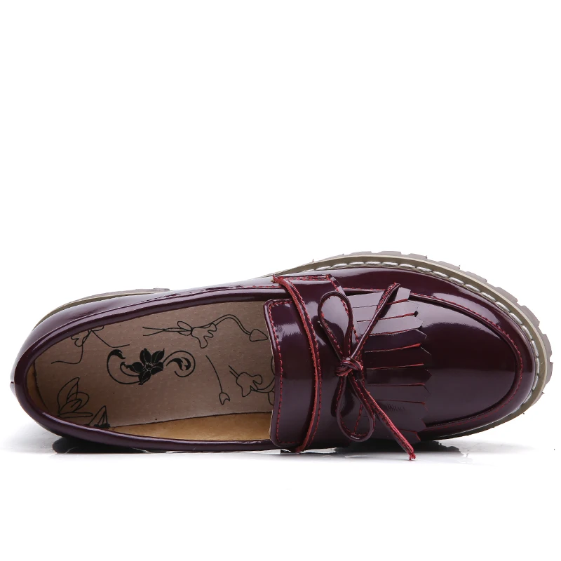 2018 Для женщин Разделение кожаные лоферы без шнуровки бахромой лук Туфли каблуков